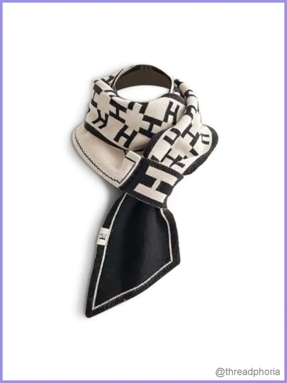 Knitted Skinny Scarf Women Pull-Through Jacquard Letter Plaid Pattern Narrow